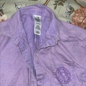 Purple Button-Up Shirt with Happiness Overload Logo